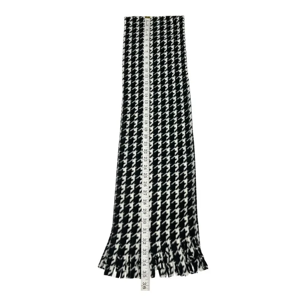 Houndstooth Scarf Fringe Black White Dogs tooth